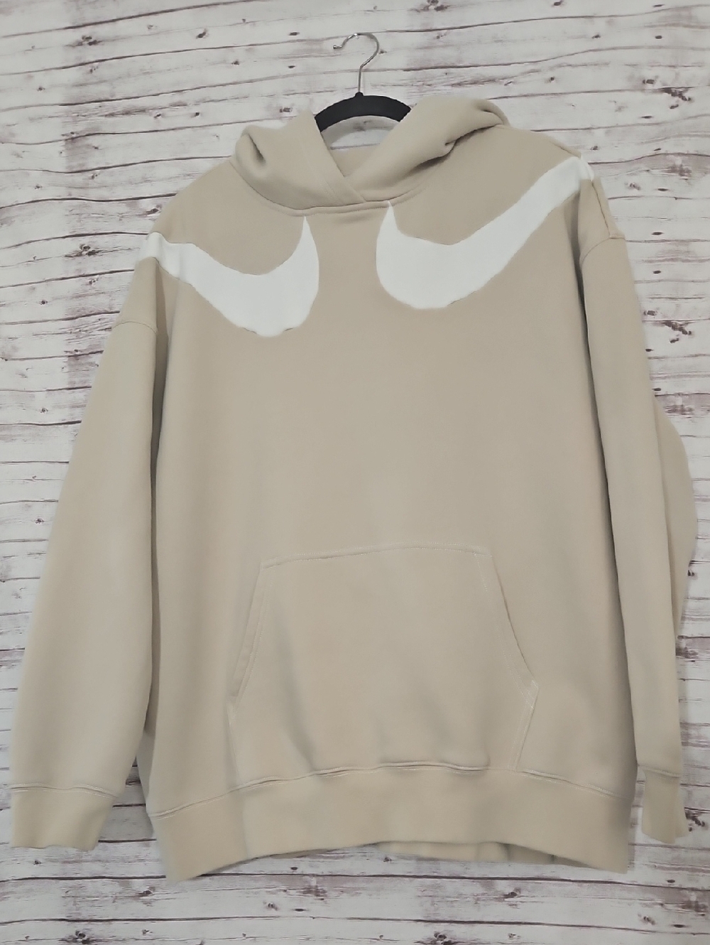 Nike Beige Hoodie with White Swoosh Accents - Womens